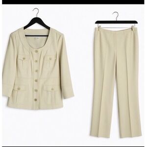 NWT Pendleton Women's 2 Piece Suit Blazer Jacket Pants Beige Victoria Station 14
